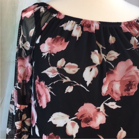 NEW Ashley Blue Black Floral Blouse XL - Picture 2 of 6